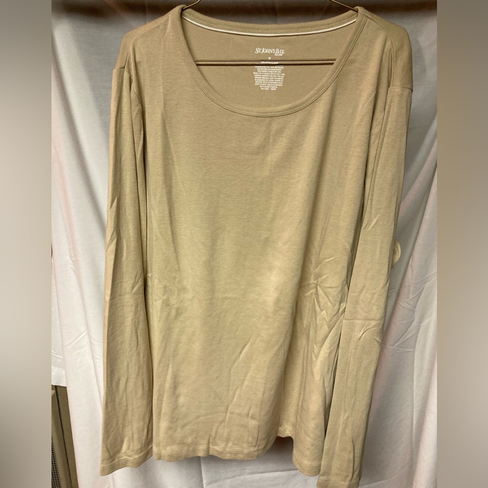 St. John's Bay Women's Long Sleeve Scoop Neck Top - Beige